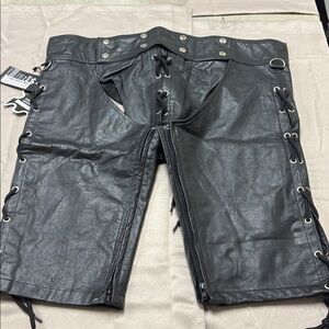 Men's Black Edgy Leather Lace-Up Shorts